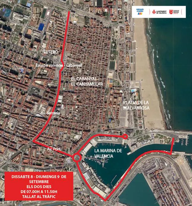 Cortes de tráfico por el Triatlón de Valencia 2018, el sábado 8 y el domingo 9 por la mañana.