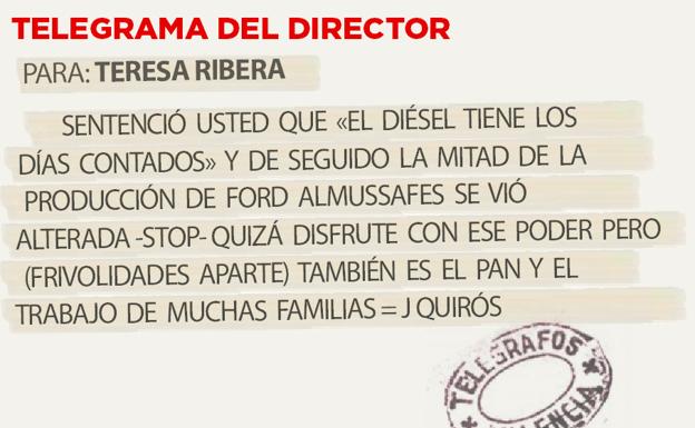 Telegrama para Teresa Ribera