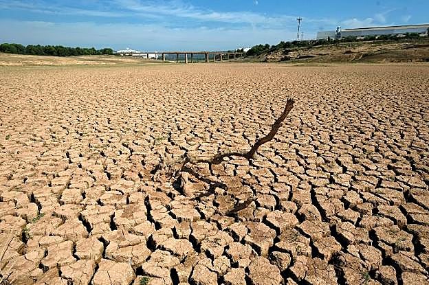 El embalse de María Cristina vacío debido a una severa sequía. 