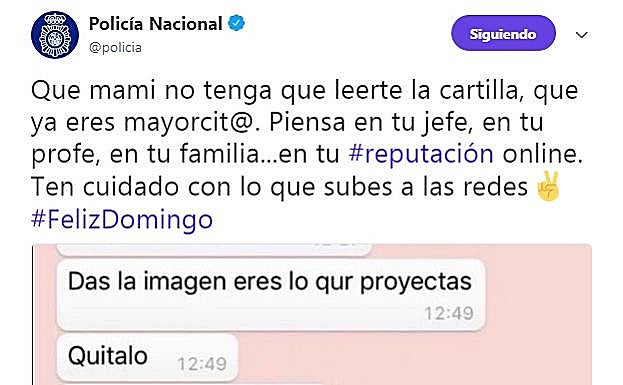 Uno de los tuits de la Policía Nacional que más críticas ha recibido