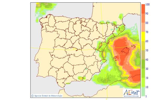 Probabilidad de lluvia en el litoral este viernes. 