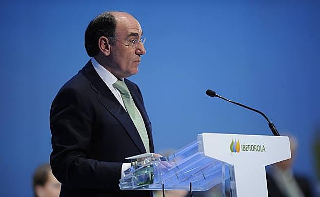 El presidente de Iberdrola, Ignacio Galán, en la última junta de accionistas del grupo.