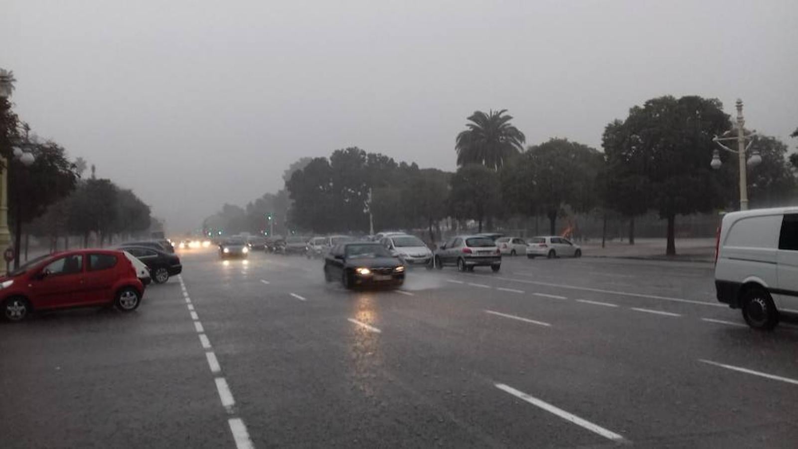 La Alameda de Valencia durante el temporal de lluvia.