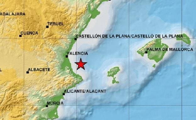 Epicentro del terremoto de magnitud 4 del miércoles ante la costa valenciana.