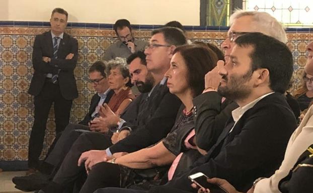 Marzà, Ribó, Morera y Roger Torrent en el acto celebrado en el Palacio de la Exposición de Valencia.