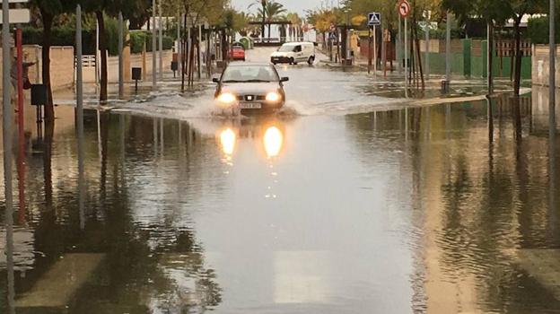 Un vehículo circula por la playa de Gandia. 