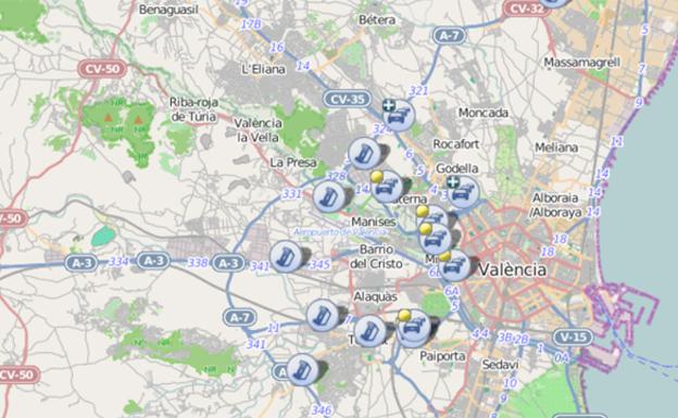 Estado del tráfico a las 15 h, que se ha agravado dos horas después-