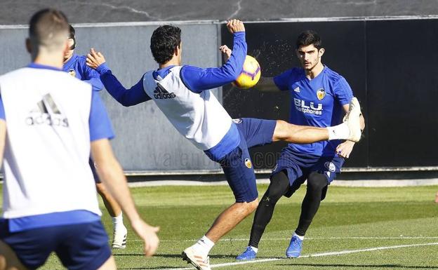 Rodrigo, en el entrenamiento de esta mañana. 