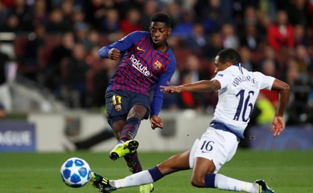 Ousmane Dembélé, en la acción que supuso su gol ante el Tottenham. 