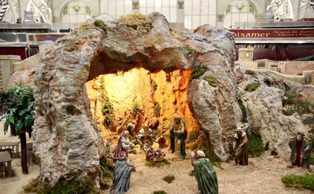 Escena del belén del Mercado Central de Valencia.