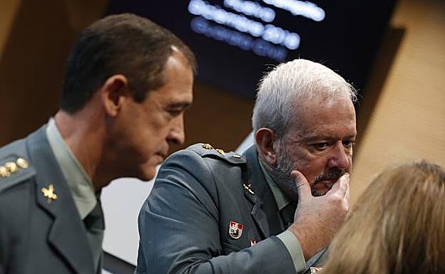 Los investigadores de la Guardia Civil, en la rueda de prensa del miércoles. 