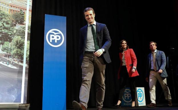 Pablo Casado, el pasado domingo durante la presentación de los candidatos al Ayuntamiento y la comunidad de Madrid.