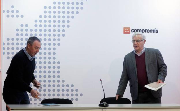 Joan Ribó y Joan Baldoví, en la rueda de prensa sobre las inversiones contempladas en los Presupuestos Generales del Estado de 2019. 