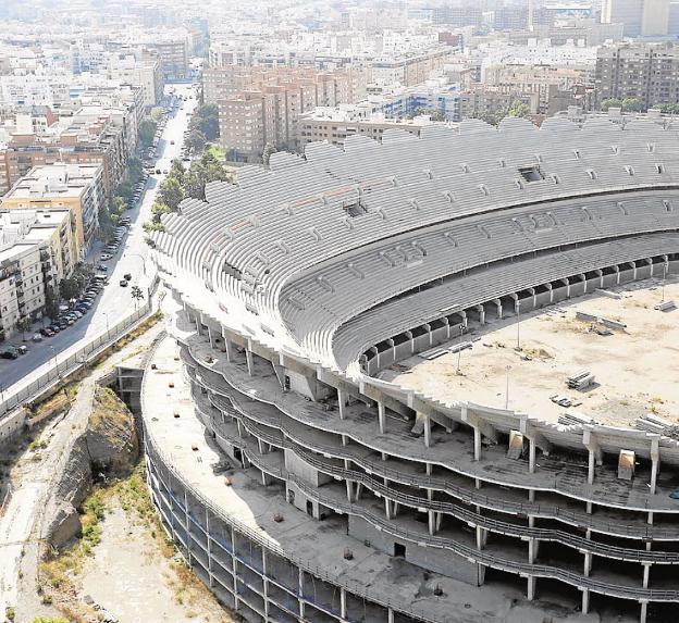 Imagen del nuevo Mestalla, cuyas obras siguen paradas. 