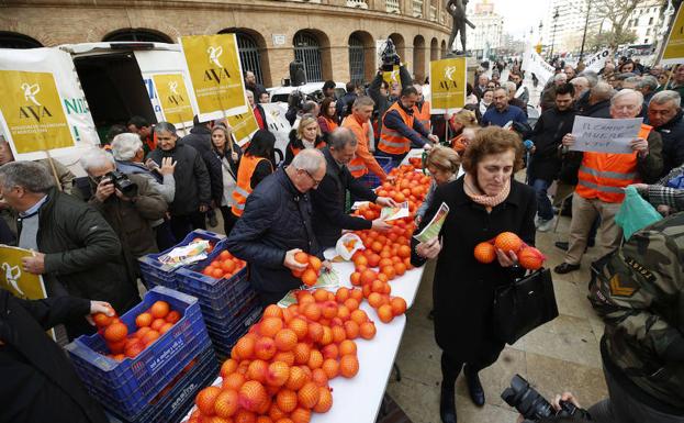 Naranjas en Valencia | Los agricultores reparten hoy 4.000 kilos de naranjas gratis en Valencia