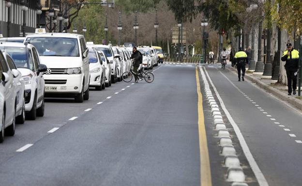 Protestas de taxistas, hoy jueves en Valencia.