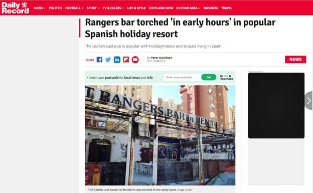 Imagen de la edición digital del Daily Record con la noticia del altercado. 