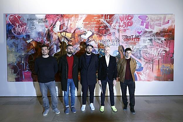 Fran Picazo, Pere Fuset, PichiAvo y José Luis Pérez Pont, en la presentación de la muestra. 