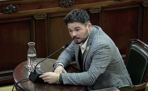 El diputado de ERC, Gabriel Rufián, durante su declaración en el juicio del 'procés'.