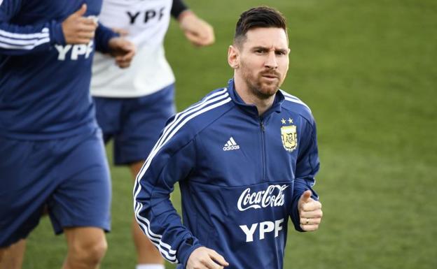 Leo Messi, durante el entrenamiento de la selección argentina en Valdebebas. 