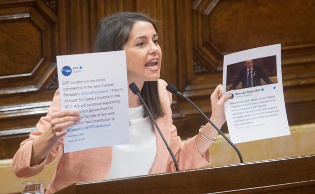 La líder de Ciutadans, Inés Arrimadas, durante su intervención el miércoles en el pleno del Parlament. 