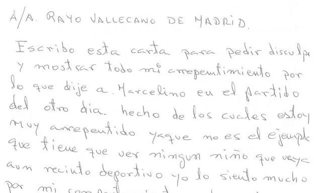 La carta del aficionado del Rayo que insultó a Marcelino en Vallecas: «No  es ejemplo para un niño, pero...» | Las Provincias