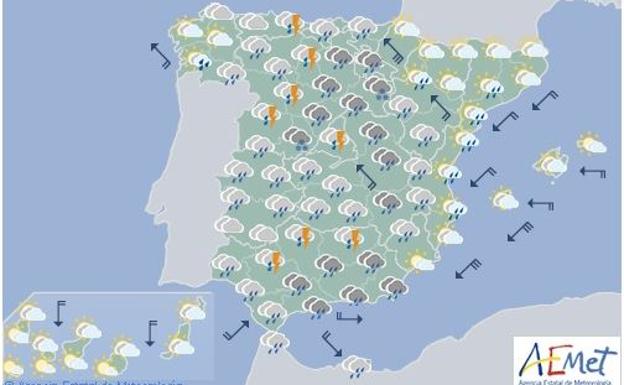 Mapa para hoy Jueves Santo. Aemet