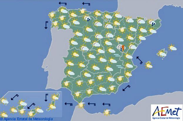 Previsión de Aemet para el lunes 29 de abril, de 13 a 24 horas. 