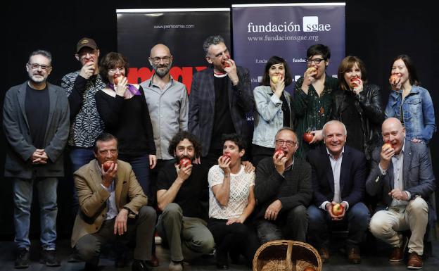 Los nominados valencianos a los Max, este lunes, en la SGAE. 