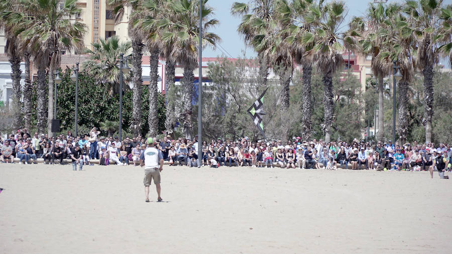 Todo tipo de animales, formas, figuras y banderas ha sobre volado el cielo de Valencia en el XXI Festival de Milotxes que se ha celebrado este fin de semana en la playa del Cabanyal. Alrededor de 100 participantes provenientes de Alemania, Chile y Argentina, junto a los pilotos valencianos y del resto de España, han competido en las modalidades de exhibición de vuelo acrobático individual, vuelo acrobático en equipo, y mejor cometa estática de construcción propia.