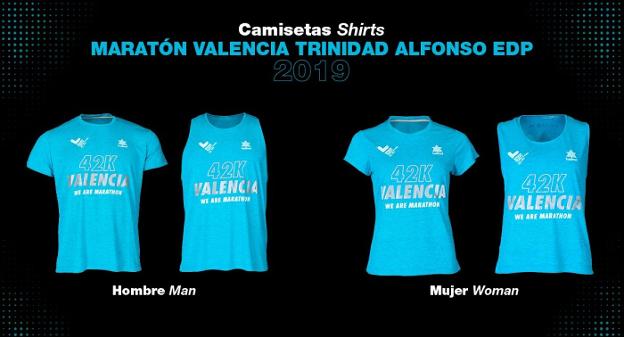 Camisetas que se utilizarán en el próximo Maratón Valencia Trinidad Alfonso EDP. 