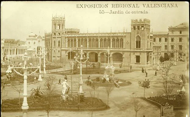 Jardín de acceso al recinto de la Exposición Regional de Valencia de 1909.