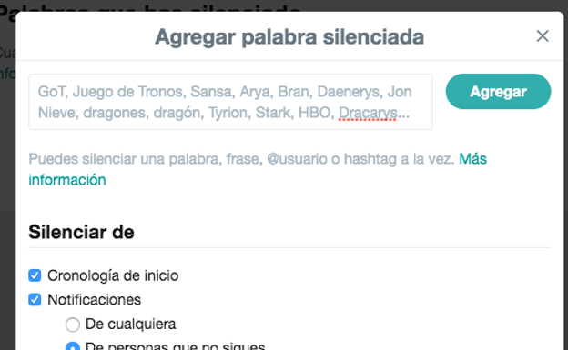 Silenciar palabras en Twitter
