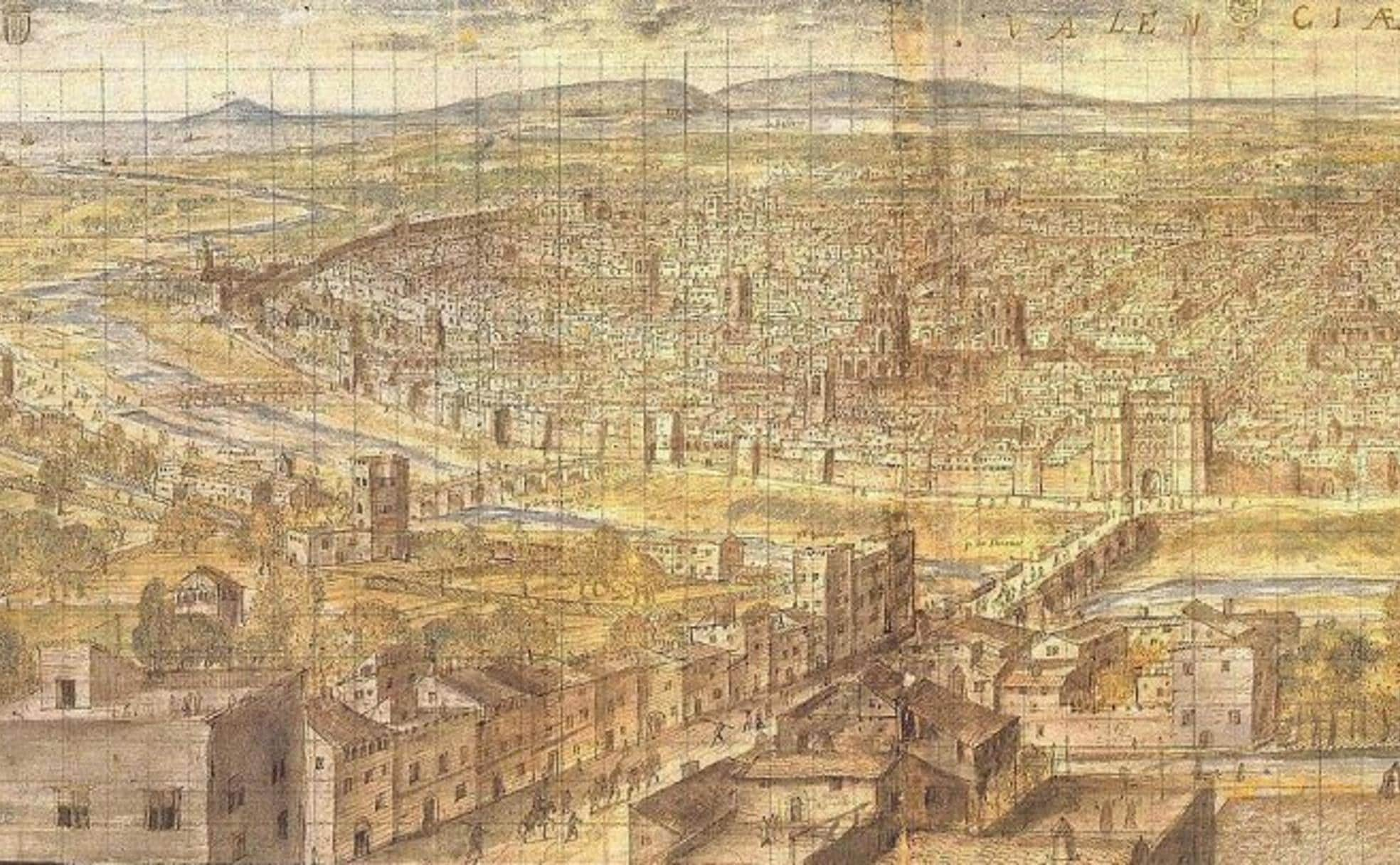 1563. Valencia completamente amurallada en una obra de Wyngaerde. 