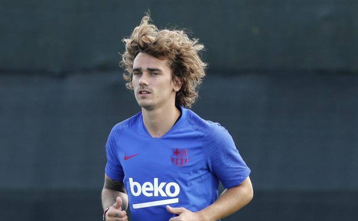 Griezmann, en su primer entrenamiento con el F.C.Barcelona.