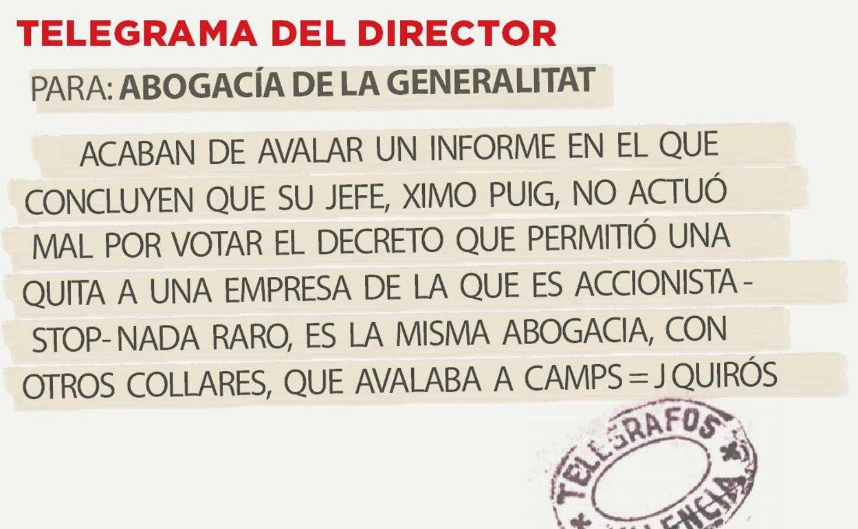 Telegrama para Abogacía de la Generalitat