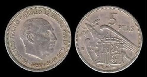 5 pesetas de 1957, los famosos 'duros'.