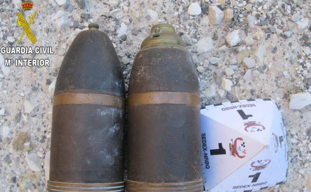 Proyectiles hallados en una operación anterior de la Guardia Civil. 