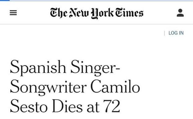 Titular dedicado por The New York Times a la muerte del cantante. 