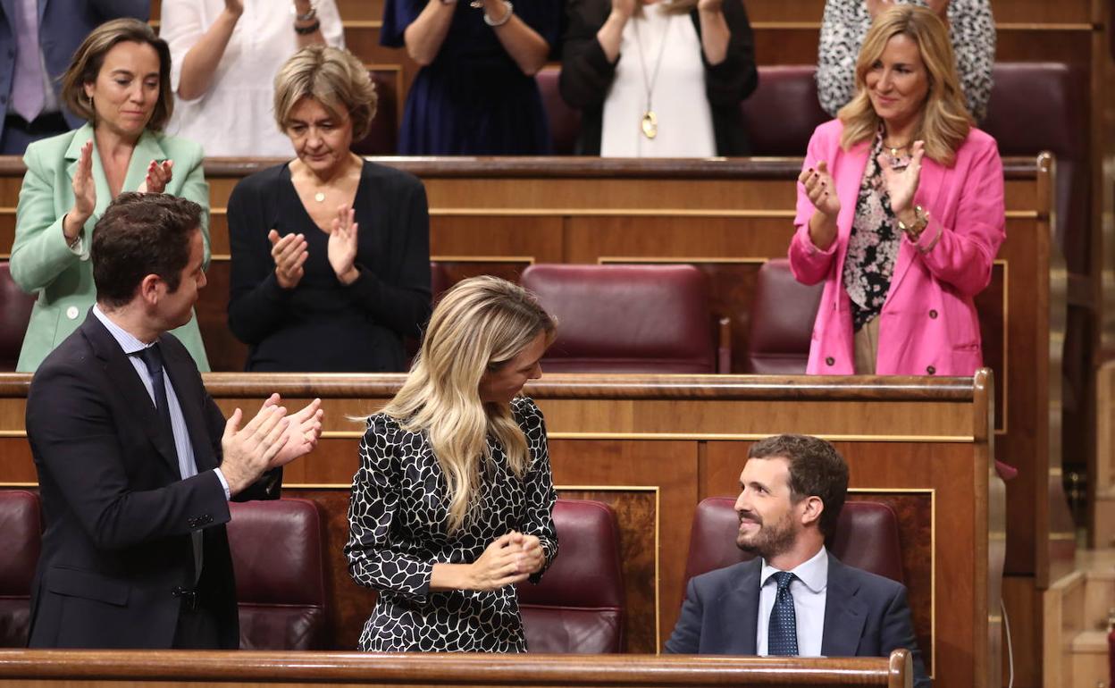 Casado, este miércoles, en su escaño tras intervenir en el pleno del Congreso. 