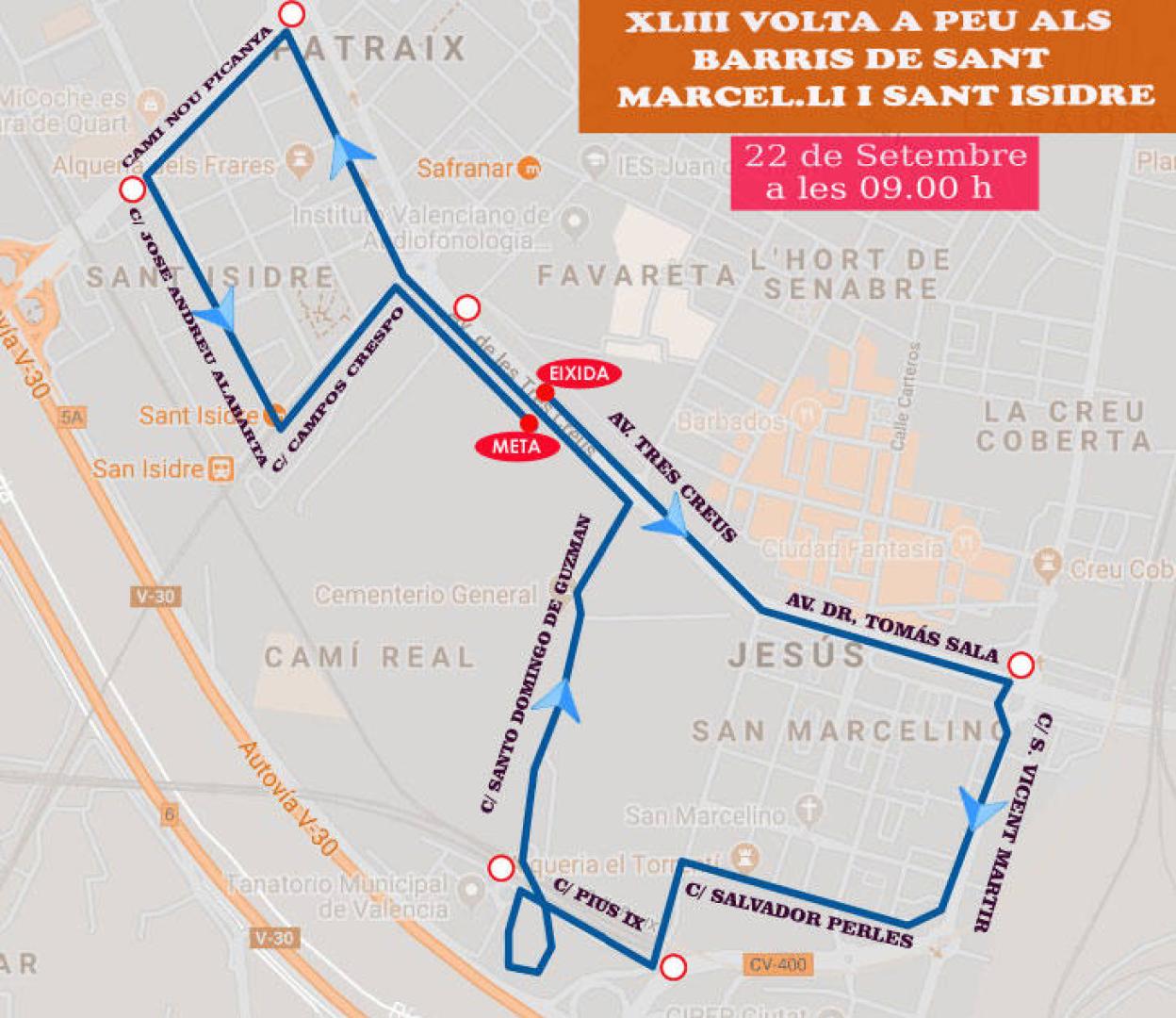 Recorrido de la 43ª Volta a Peu por los barrios valencianos de San Marcelino y San Isidro.