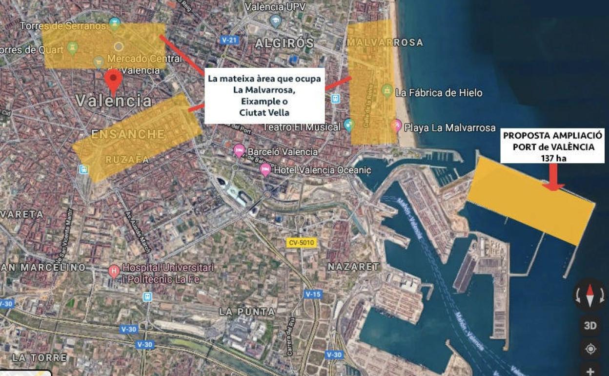 Plano del proyecto de ampliación del puerto de Valencia.