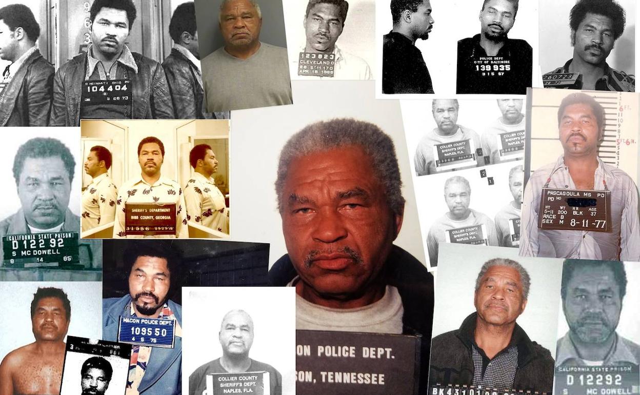 Una composición de fotos del asesino Samuel Little.