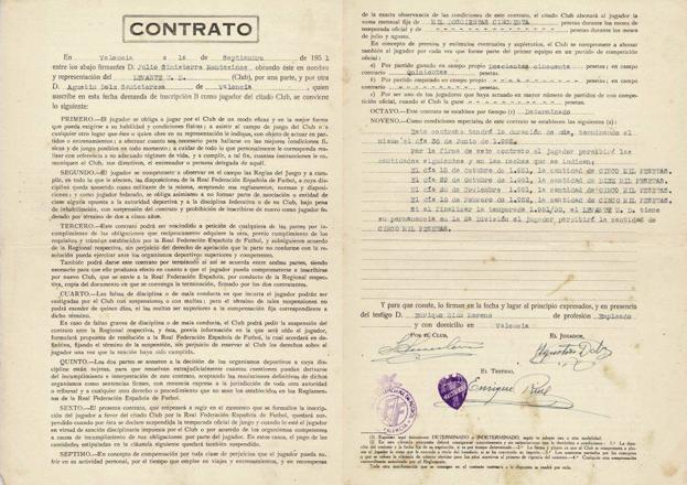 Contrato. Es de la última etapa como futbolista de Agustín Dolz, quien desarrolló toda su carrera deportiva en el Levante.