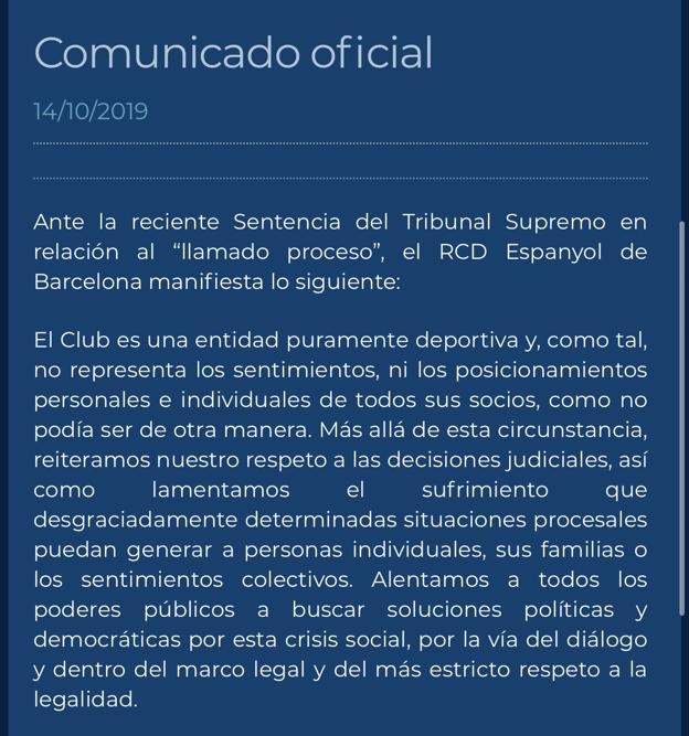 Comunicado del Espanyol.