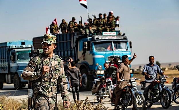 Fuerzas del ejército sirio a su llegada a Tal Tamr.