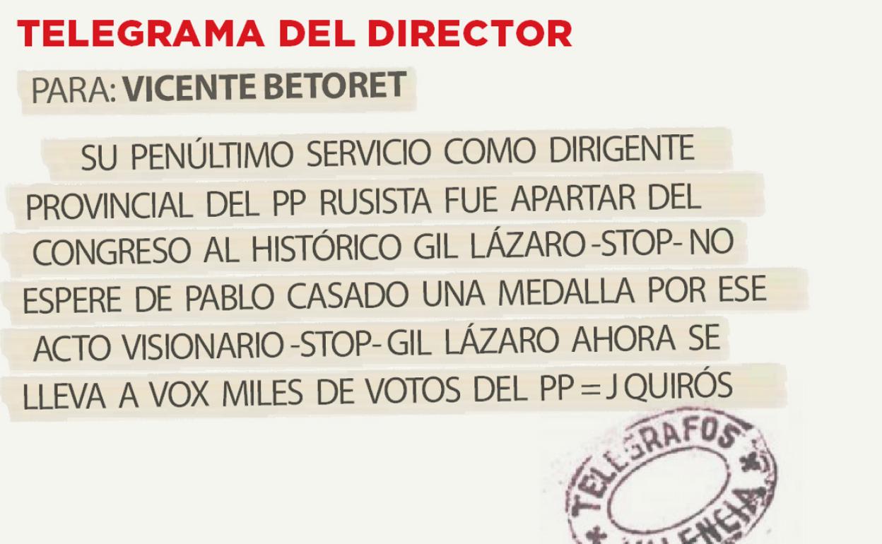 Telegrama para Vicente Betoret