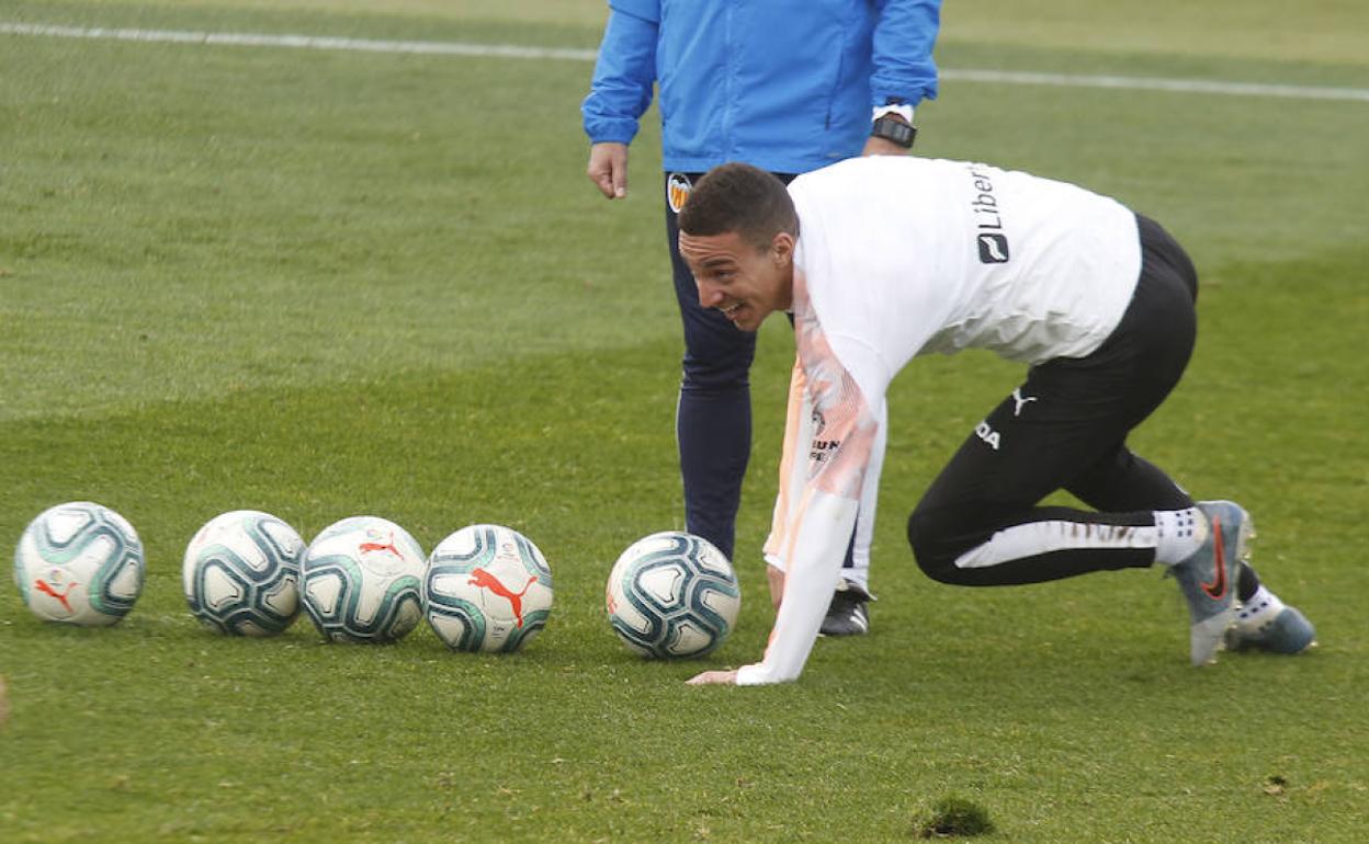 Rodrigo, durante el entrenamiento de ayer