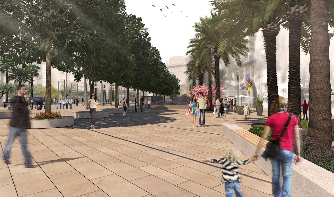 Imágenes del proyecto de remodelación que ha sido adoptado por el Ayuntamiento de Valencia para remodelar las plaza de la Reina.