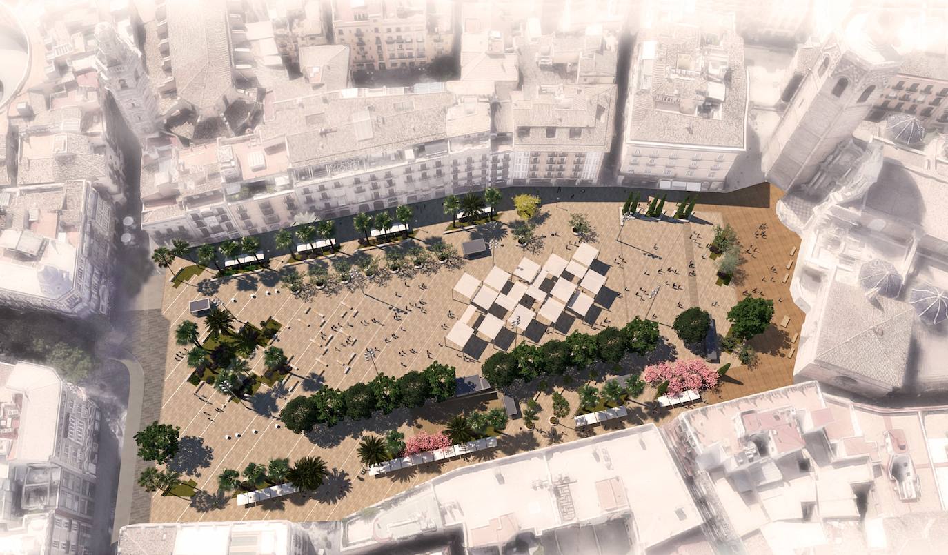 Imágenes del proyecto de remodelación que ha sido adoptado por el Ayuntamiento de Valencia para remodelar las plaza de la Reina.